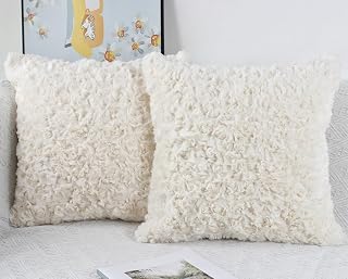 NIULAA Set of 2 Faux Fur Cushion Covers 50x50 cm Cream Decorative Pillow Covers 20x20 Inches Soft Fluffy Plush Decorative Cushion Cover for Sofa Bedroom Pillow Shell