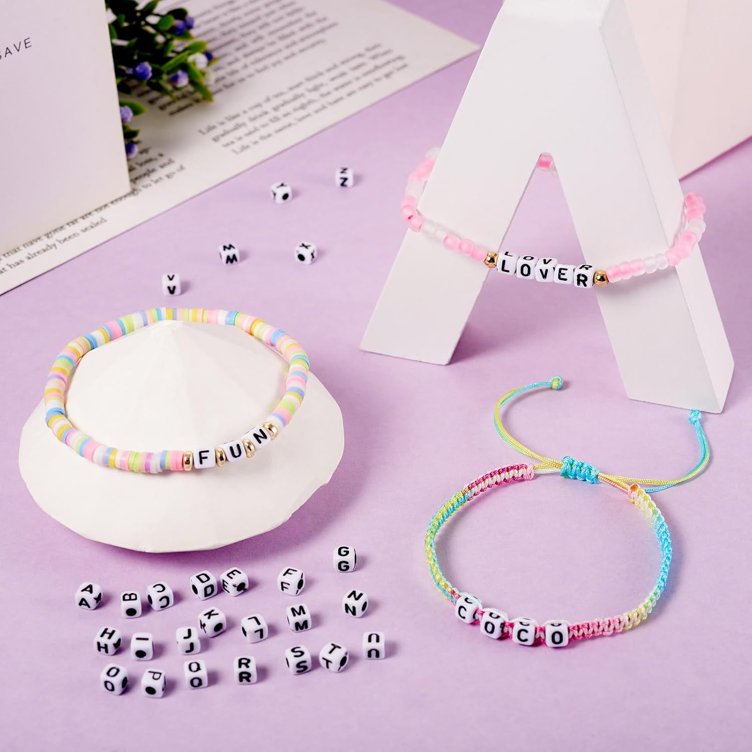 FASHEWELRY 1300Pcs Square Acrylic Letter Beads 4-5mm Cube Letter A-Z Alphabet Beads White Pony Beads for DIY Friendship Bracelet Jewelry Making - Image 3