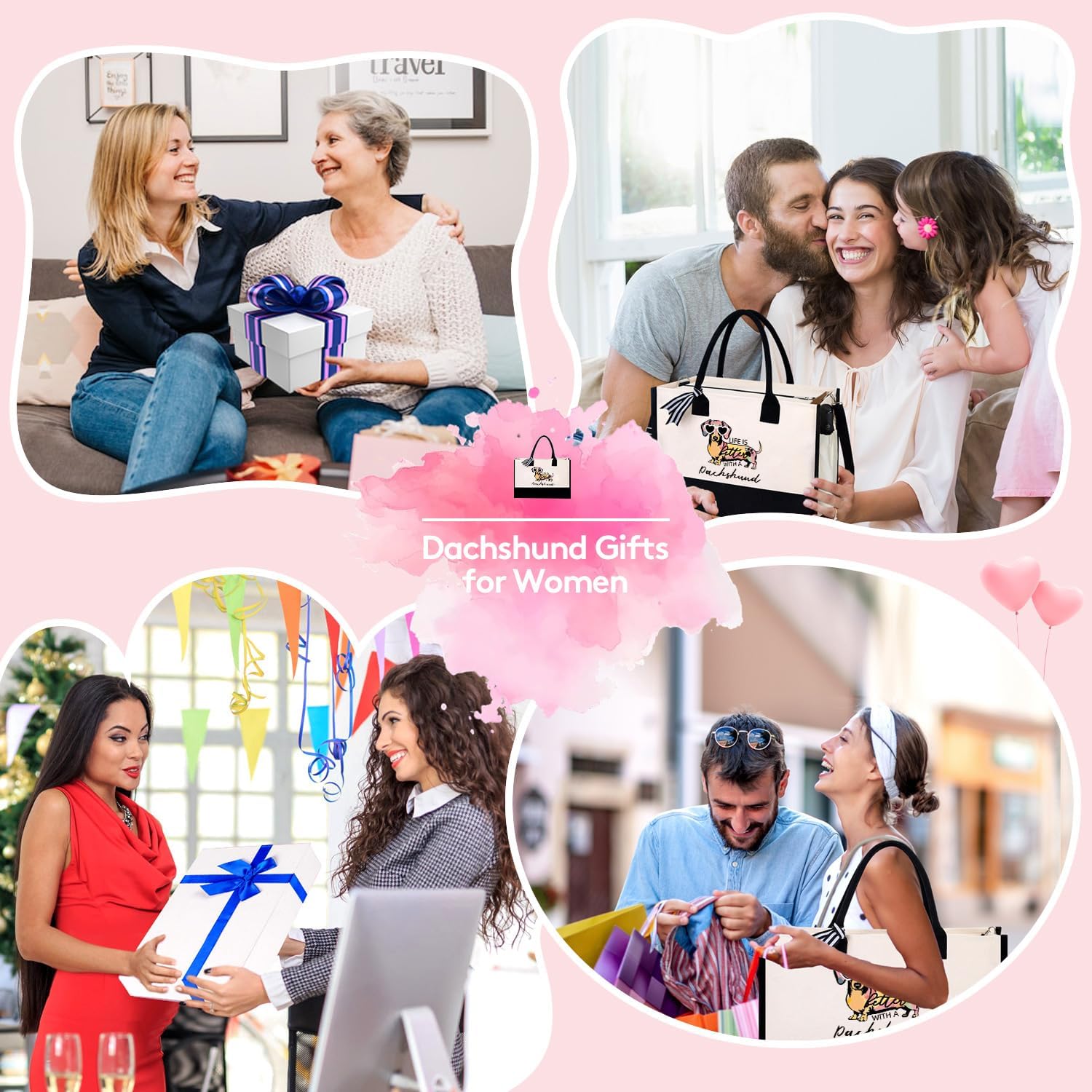 Extrogif Dachshund Gifts for Women, Canvas Tote Bag with Zipper – Weiner Dog Gifts Tote for Dachshund Lovers, Mother's Day, Christmas, Birthday - Image 7