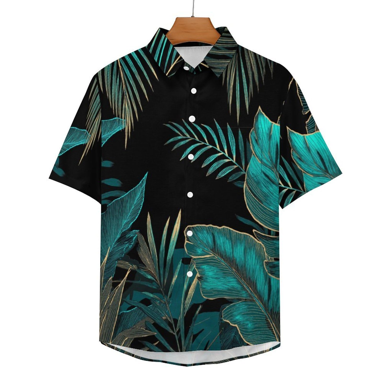 Camicie a Maniche Corte da Uomo - Camicie da Spiaggia con Stampa Arte con Foglie di Palma E Linee della Giungla, Funky Estiva Cool Camicia Hawaiana Monopetto Camicia S-5XL