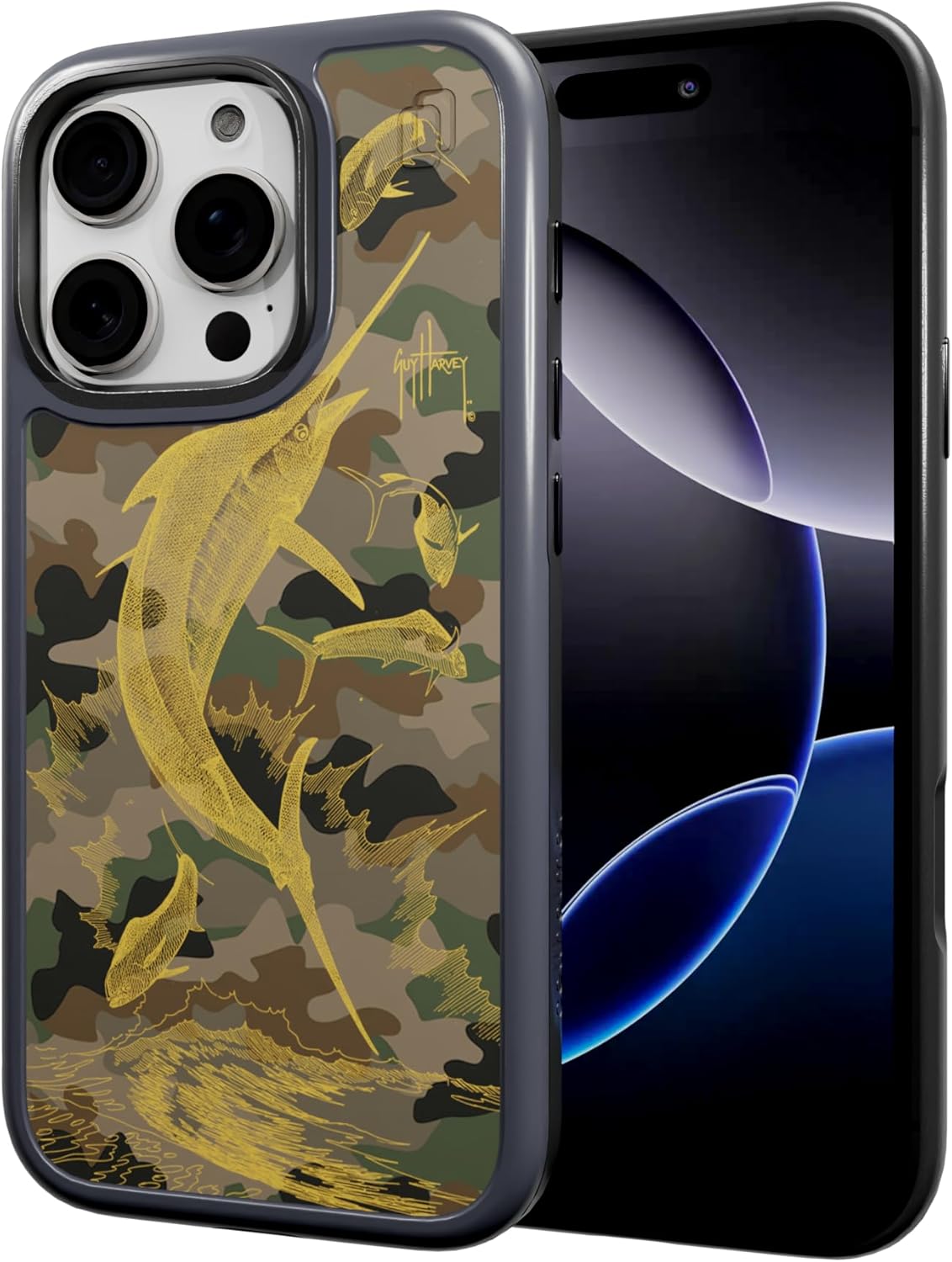 cellhelmet Fortitude Case | iPhone 16 Pro | MagSafe Compatible | Drop Test Certified | Shockproof, Durable Guy Harvey Camo Sailfish Case in Future Dusk