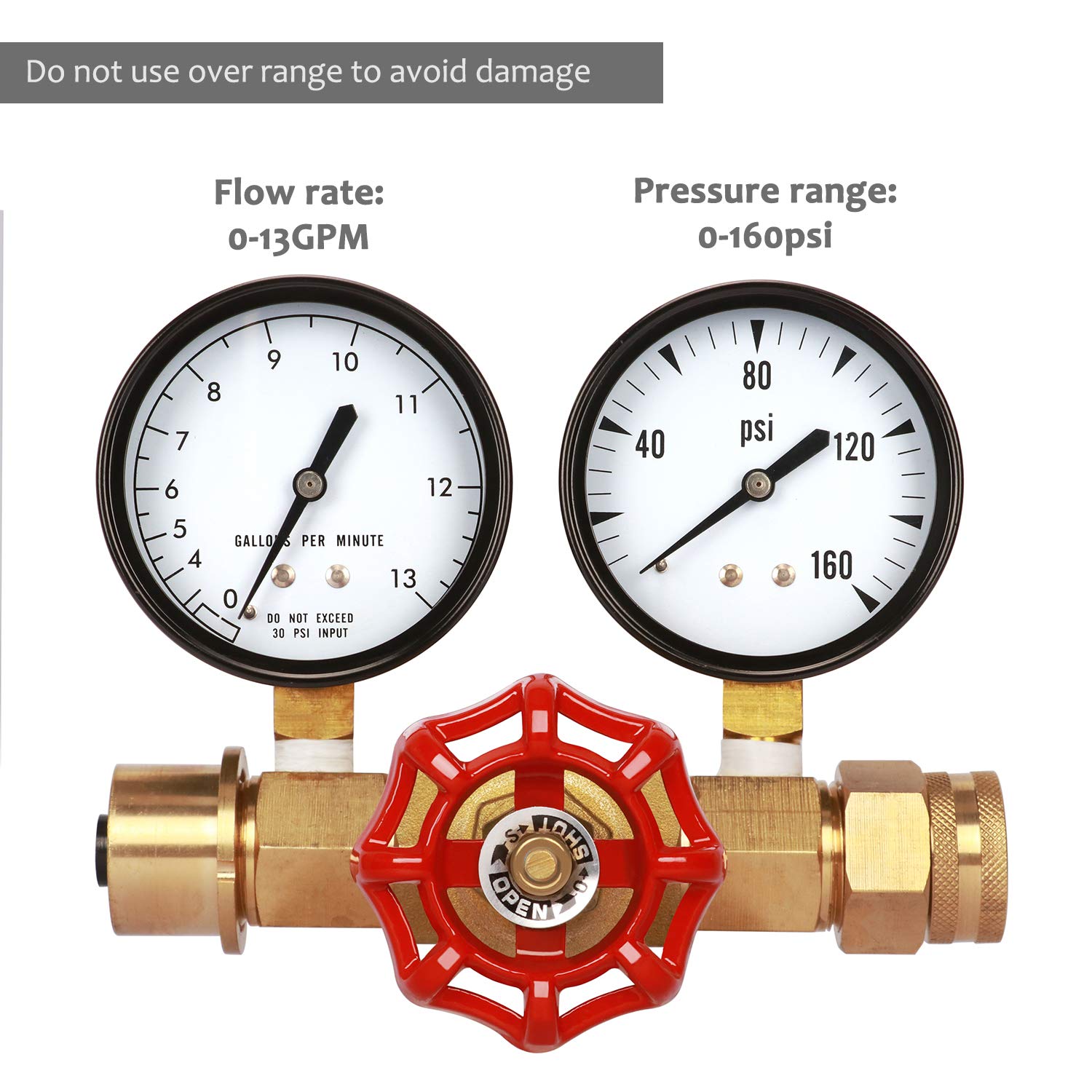 MEASUREMAN Water Pressure and Flow Test Gauge Assembly, Dual Measurement for Pressure (0-160 PSI) and Flow (0-13 GPM), 2-1/2” Dial, 3/4” NPT Solid Brass Gate Valve, with Filtering Screen