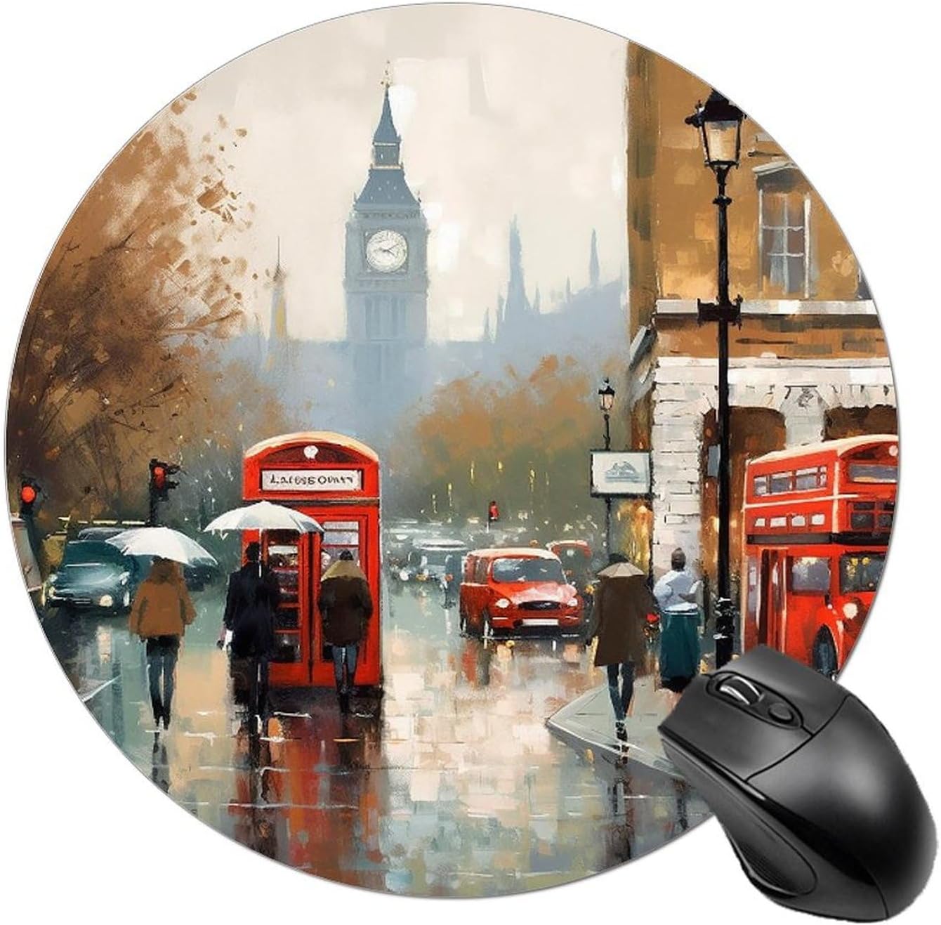 London Impression Round Mousepad Funny Small MouseMat with Non-Slip Rubber Base and Stitched Edge Gaming Mousepad for Home Office Dorm Desk Decor Accessories for Home Office Work 7.8x7.8 Inches