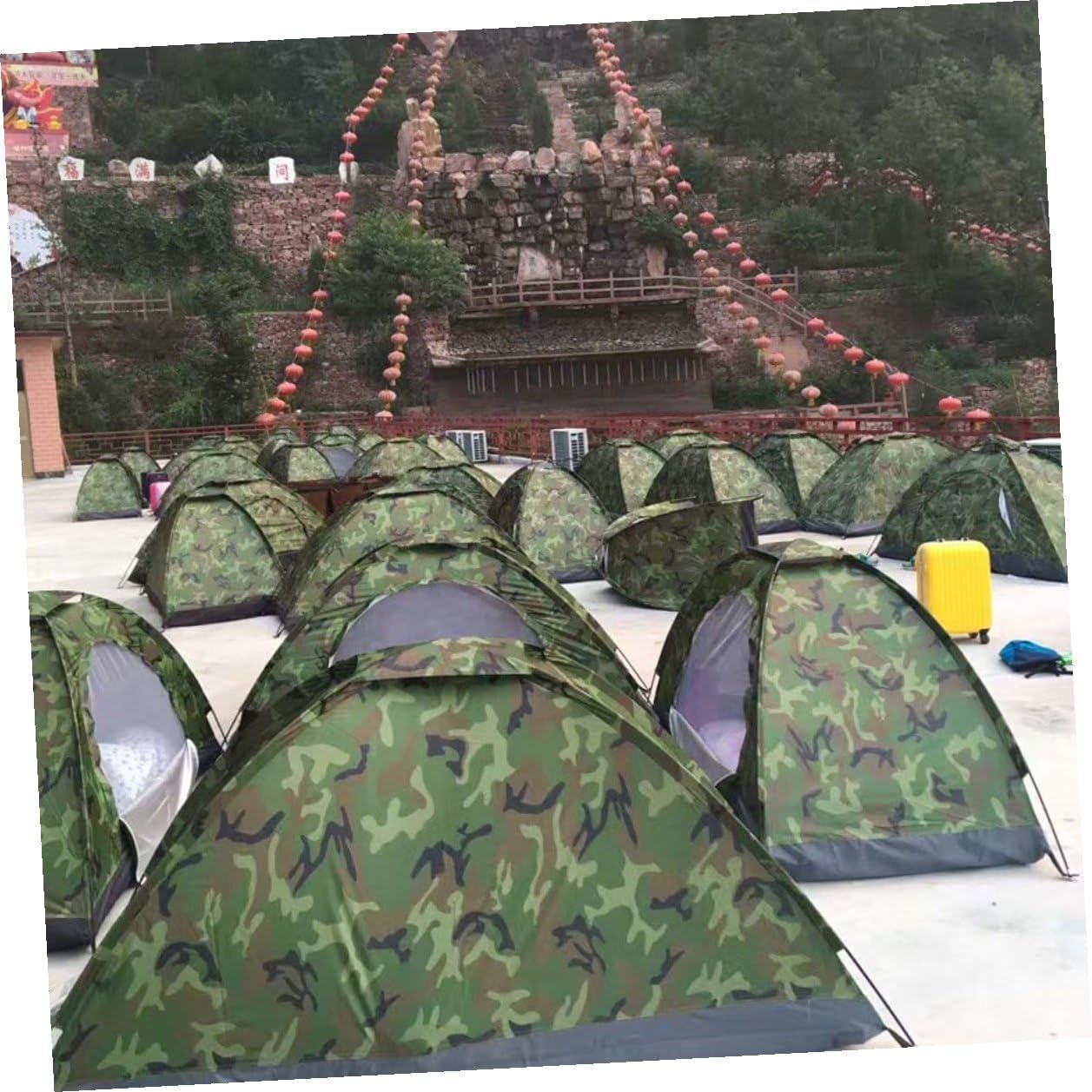 NOLITOY Foldable Camouflage Tent Single Person Outdoor Camping Travel Tent Oxford Cloth Breathable Top Window Fiberglass Rod Easy Setup Portable for Hiking