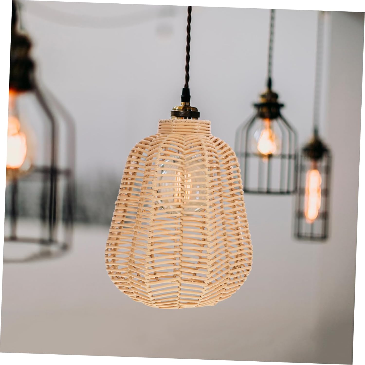jojofuny Unique Lamp Shades Imitation Rattan Lampshade Pendant Lamp Shade Decorative Light Fixtures
