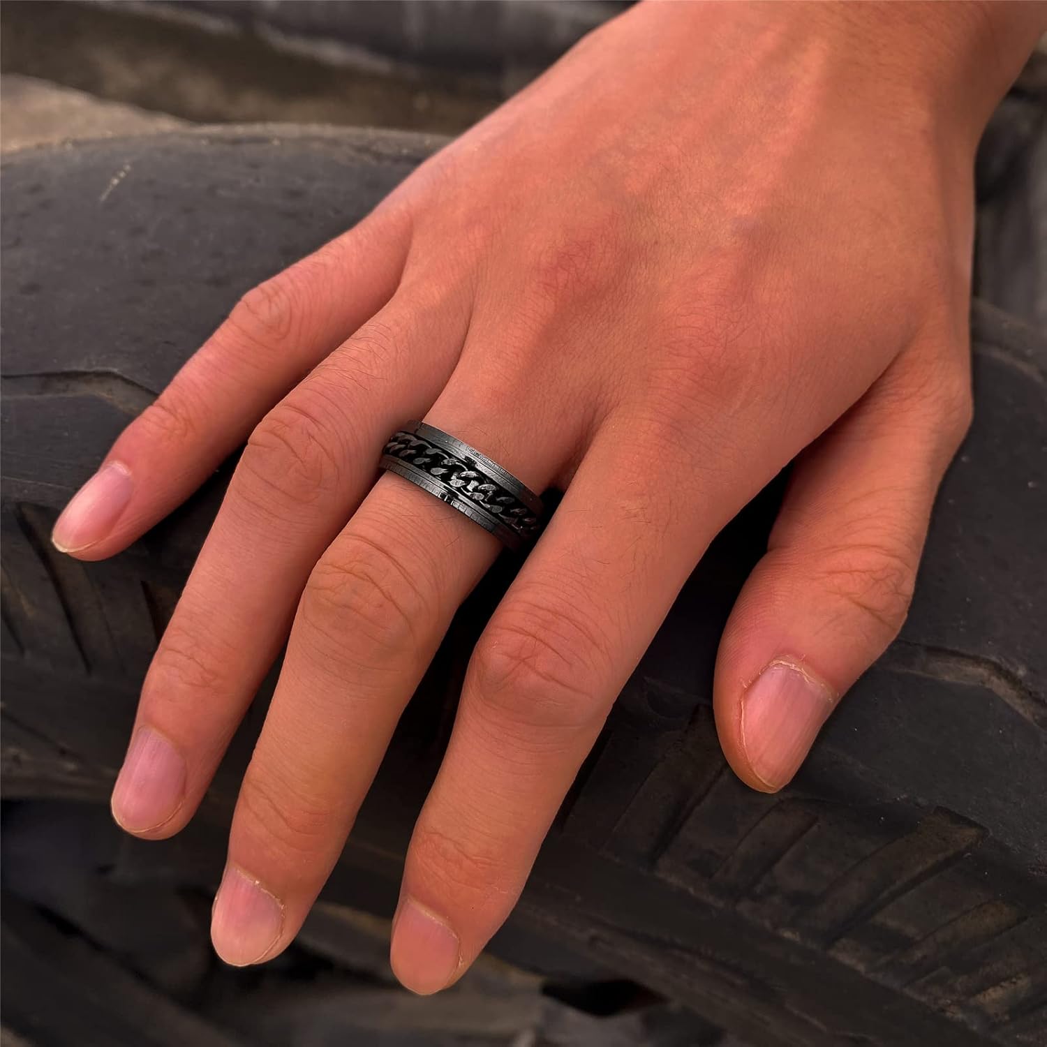 Miniatura 8 de Fidget Rings for Anxiety10pcs Stainless Steel Spinner for Men Women 8mm 6mm 4mm Sliver Black Band Ring SetAnti Anxiety Ring Spinning Moon Star Cool