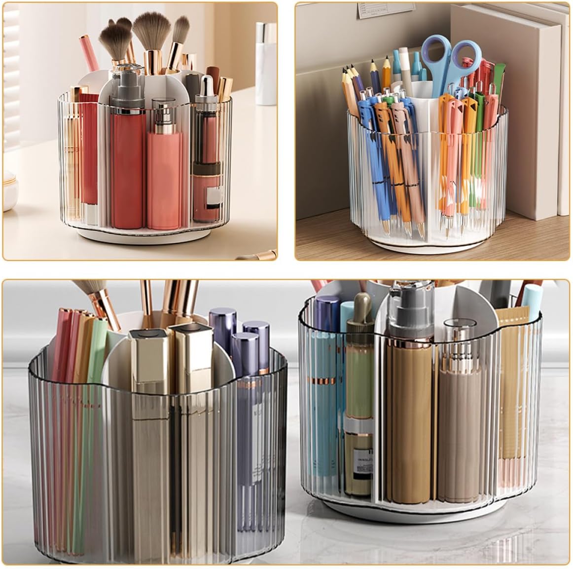 Rotating Desktop Pen Organizer Storage Box for Desk, White PET Hips image 3