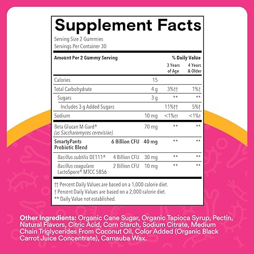 Miniatura 3 de smartypants Probiótico  Inmunidad prebióticos gominolas para niños 4 Billion CFU  wellmune Prebiotic 1 1