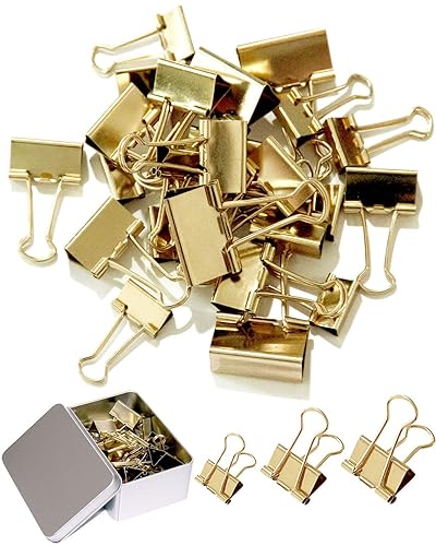 Assorted Binder Clips 0.75/1/1.25in 25-Pack -Gold Tone Clips for Office