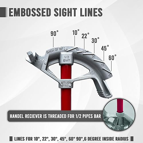 Miniatura 4 de Dobladora EMT de 12" - Dobladora manual con cabezal y mango de acero - Dobladora de conductos de aluminio montaje completo - Dobladora de tubos de