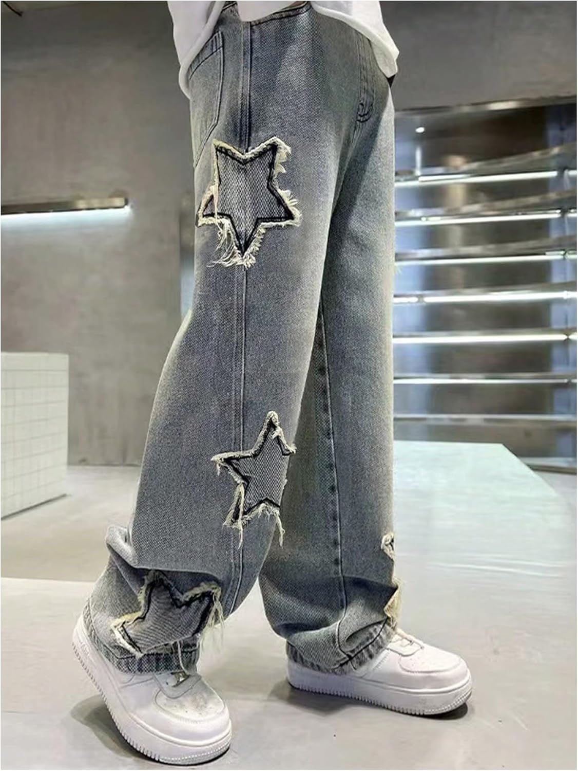 SHENHE Boy's Star Baggy Jeans Teen Boys Straight Wide Leg Denim Pants with Pockets - Image 6