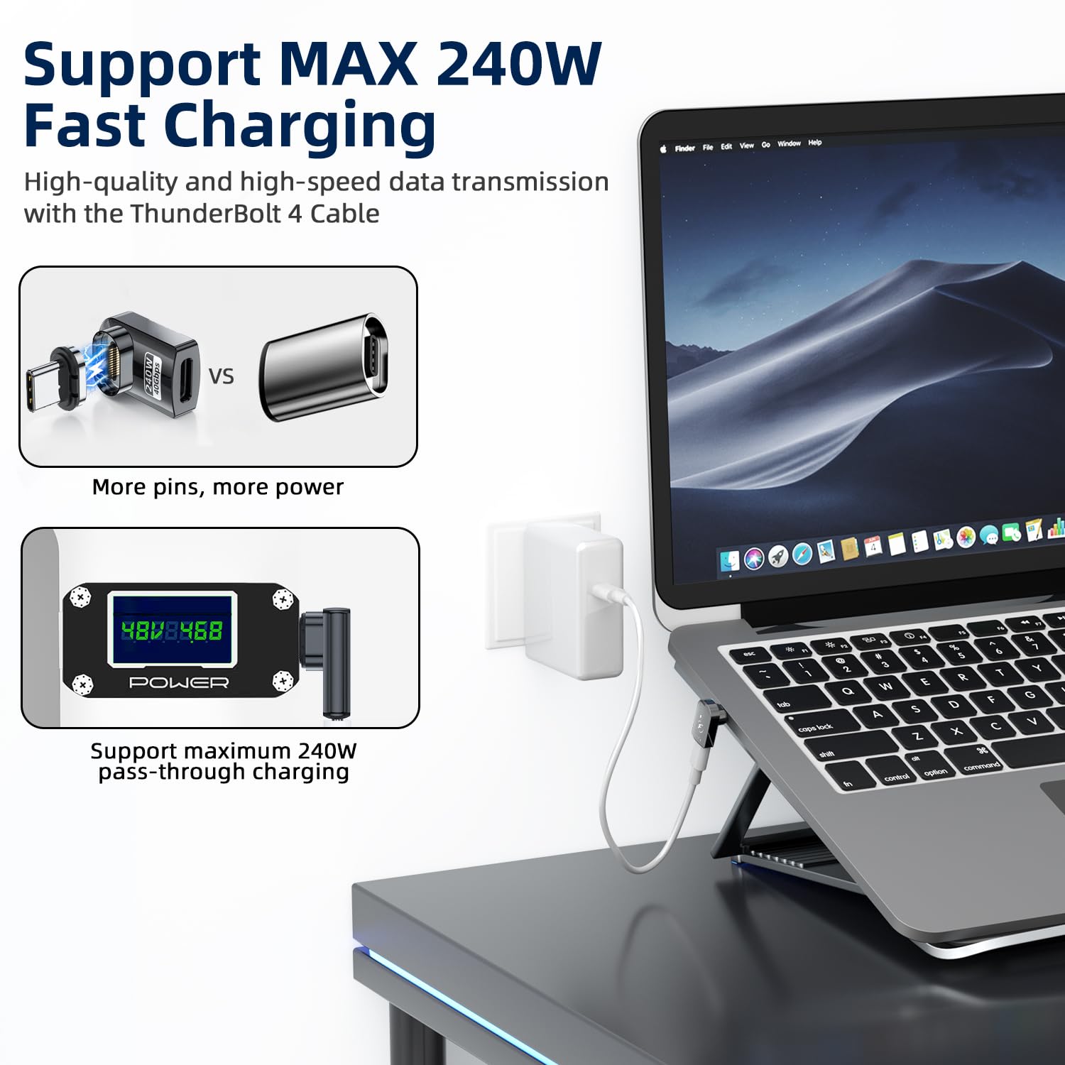 DuHeSin Lot De 2 Adaptateurs Magnétiques USB C à 24 Broches Avec Charge PD 100 W, Transfert De Données 10 Gbit/s, Vidéo 4K 60 Hz Pour Thunderbolt 3, MacBook Pro/Air Et Autres