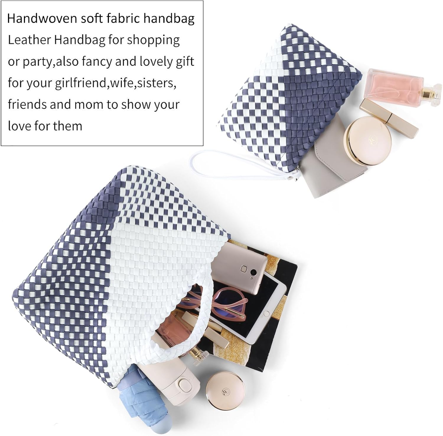 Woven Bag for Women, Neoprene Tote Bag Summer Beach Handbag Purse Retro Handmade Travel Shoulder Bag Set - Image 6