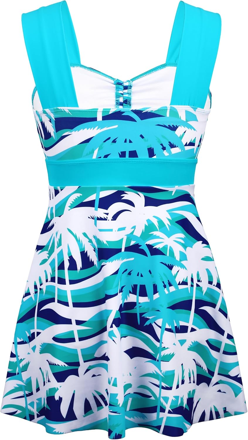Hilor Women's Tankini Swimsuits Vintage Two Piece Bathing Suits Tummy Control Swimwear Tankini Sets Swim Dress with Shorts