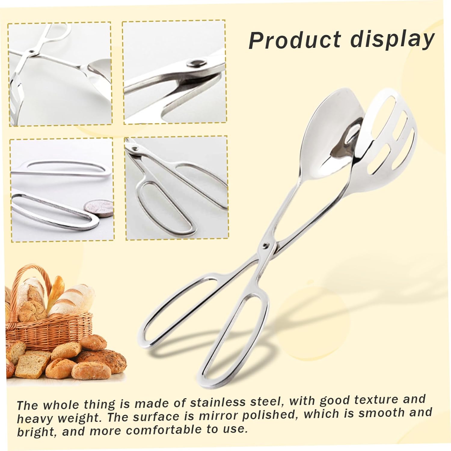 Serving Tongs 2Pcs Stainless Steel Salad Tongs Mirror Polished 10in Bread Ergonomic Washable Serving Utensils for Home Restaurant Buffet Party ...