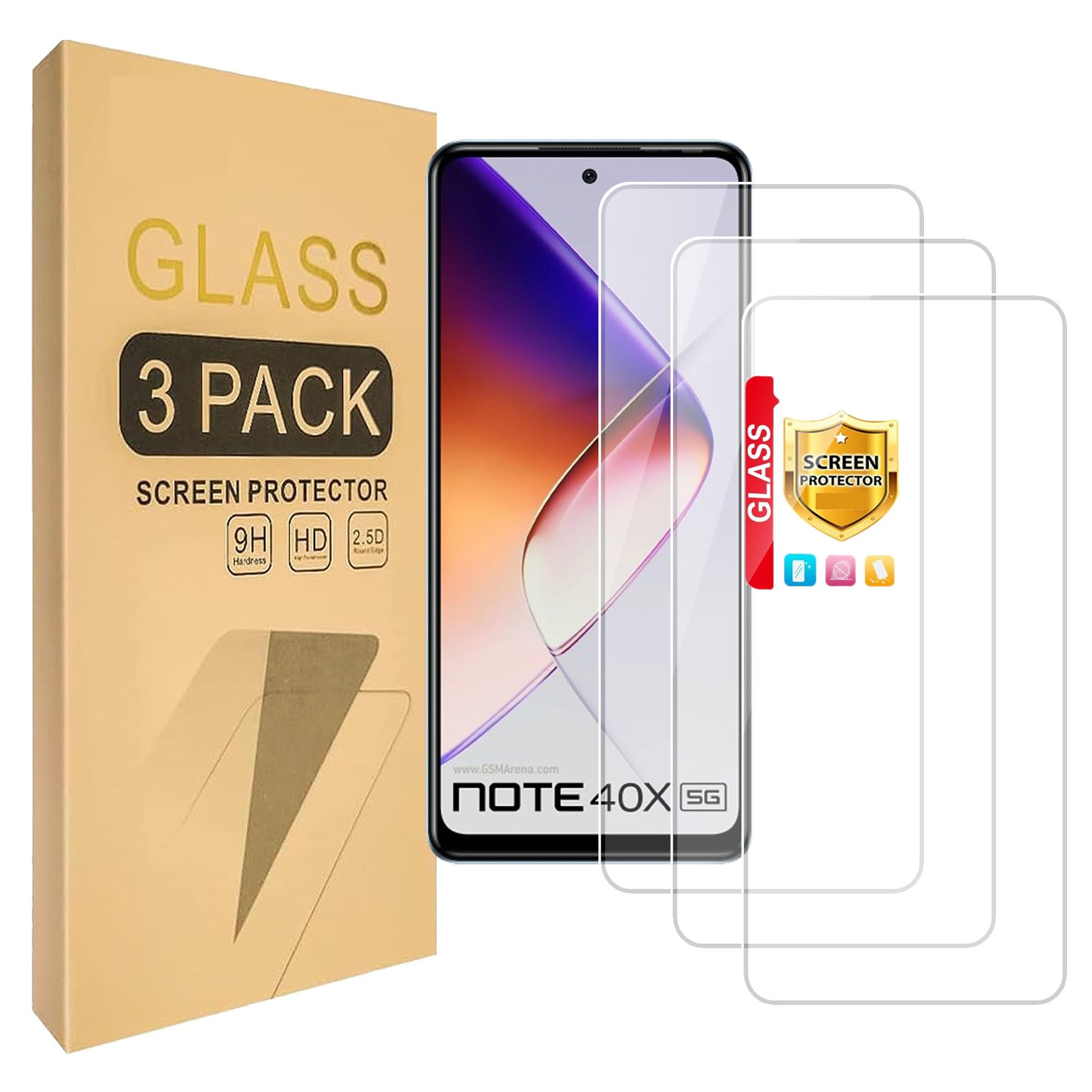 Lucyliy (3 Pack) Compatible for Infinix Note 40X 5G Screen Protector Tempered Glass,Case Friendly [9H Hardness][High definition Anti Scratch]