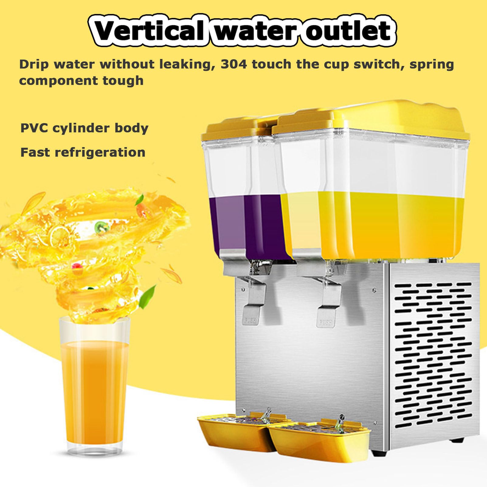 Distributore commerciale per bevande, in acciaio inox, resistente, per bevande fredde e succhi, per colazione, buffet e hotel, 3 scomparti, 16 litri ciascuno