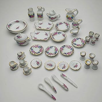 Plastic/Resin Tea Set, Miniature Display Model, 1:12 Scale, Multicolor, 4.3x2.5x3.2 cm, 3 Years and Up