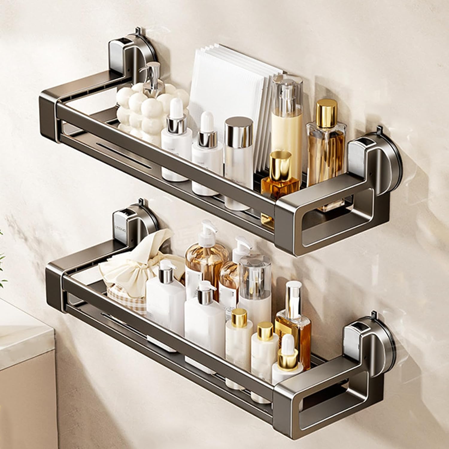 Osuke Shower Caddy Suction Cup 2 Pack Shower Organizer Removable Shelves for Inside Shower No-Drilling Bathroom Shampoo Holder