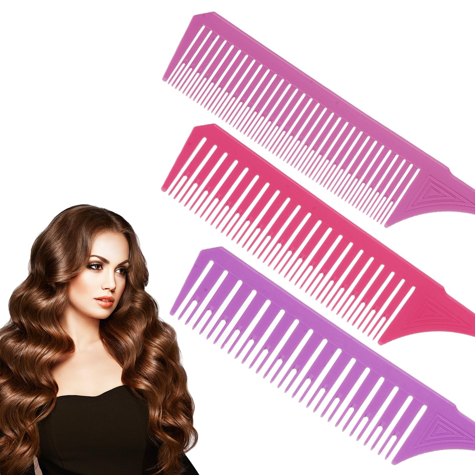 Opopark3 Pieces Highlighting Comb Set, 3 Sizes Weaving Teasing Hair Comb Professional Rat Tail Combs Teasing Combs for Men Women Hair Mottling and Dyeing Styling(Multi)