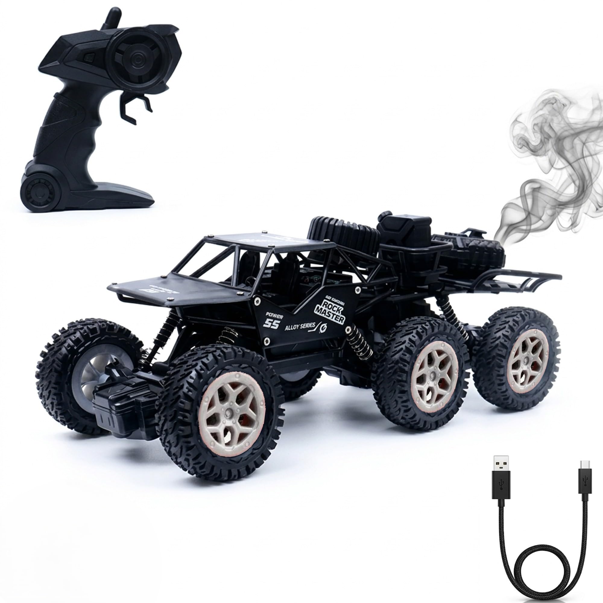 Amazon Brand - Jam & Honey Off Roader Rechargeable Remote Control Car | RC Monster Truck with LED Headlights, Type-C Charging, Anti-Skid Tyres, 120 Ft Range | 2.4GHz Remote Controller - Black (MT8411)-image-6