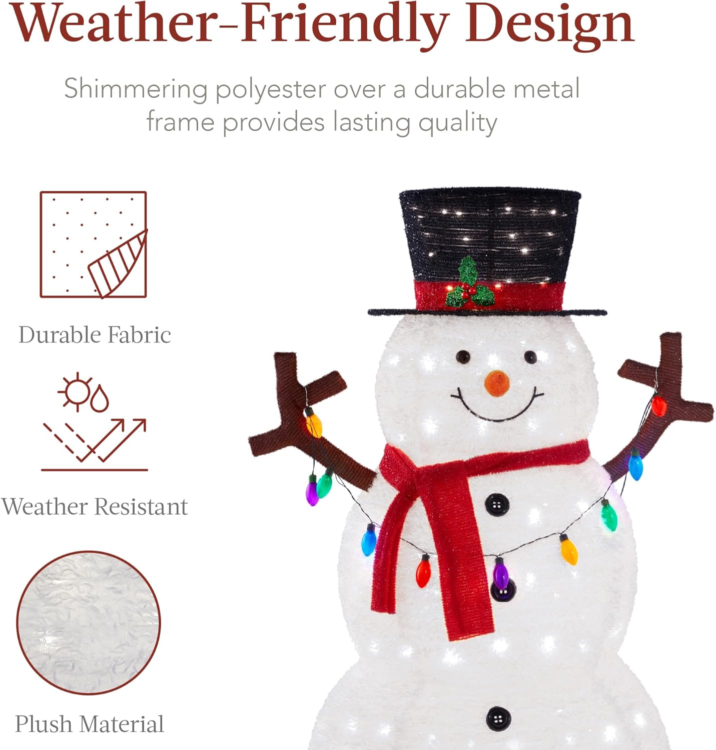 Best Choice Products 3ft Lighted Pop-Up Snowman, Large White Outdoor Christmas Holiday Decoration w/ 100 LED Lights, Hat, Scarf, Multicolored Lights