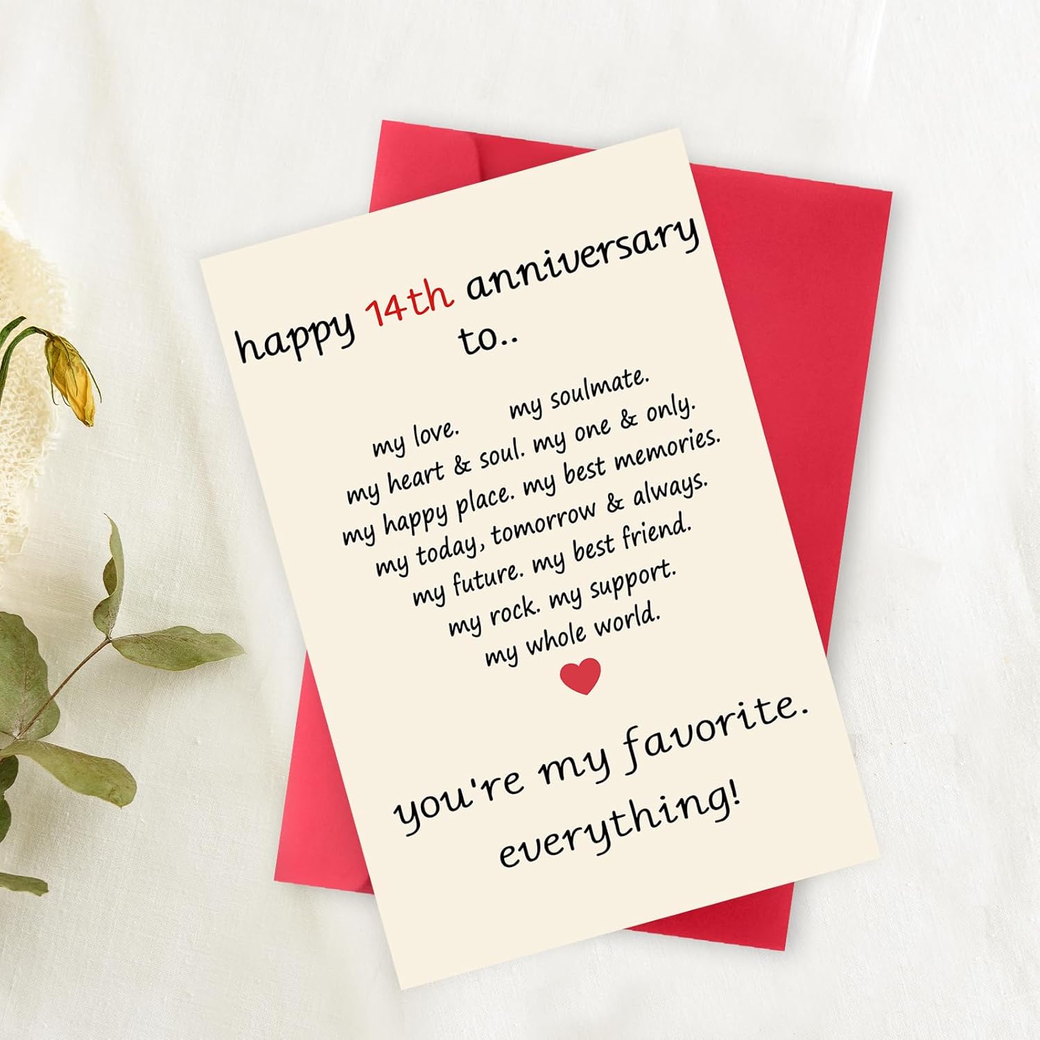 OJsensai Classy Heart 14th Anniversary Card for Him Her, Best 14 Years Marriage Aday Gifts for Husband Wife, Ivory Anniversary Card Gift - Image 3