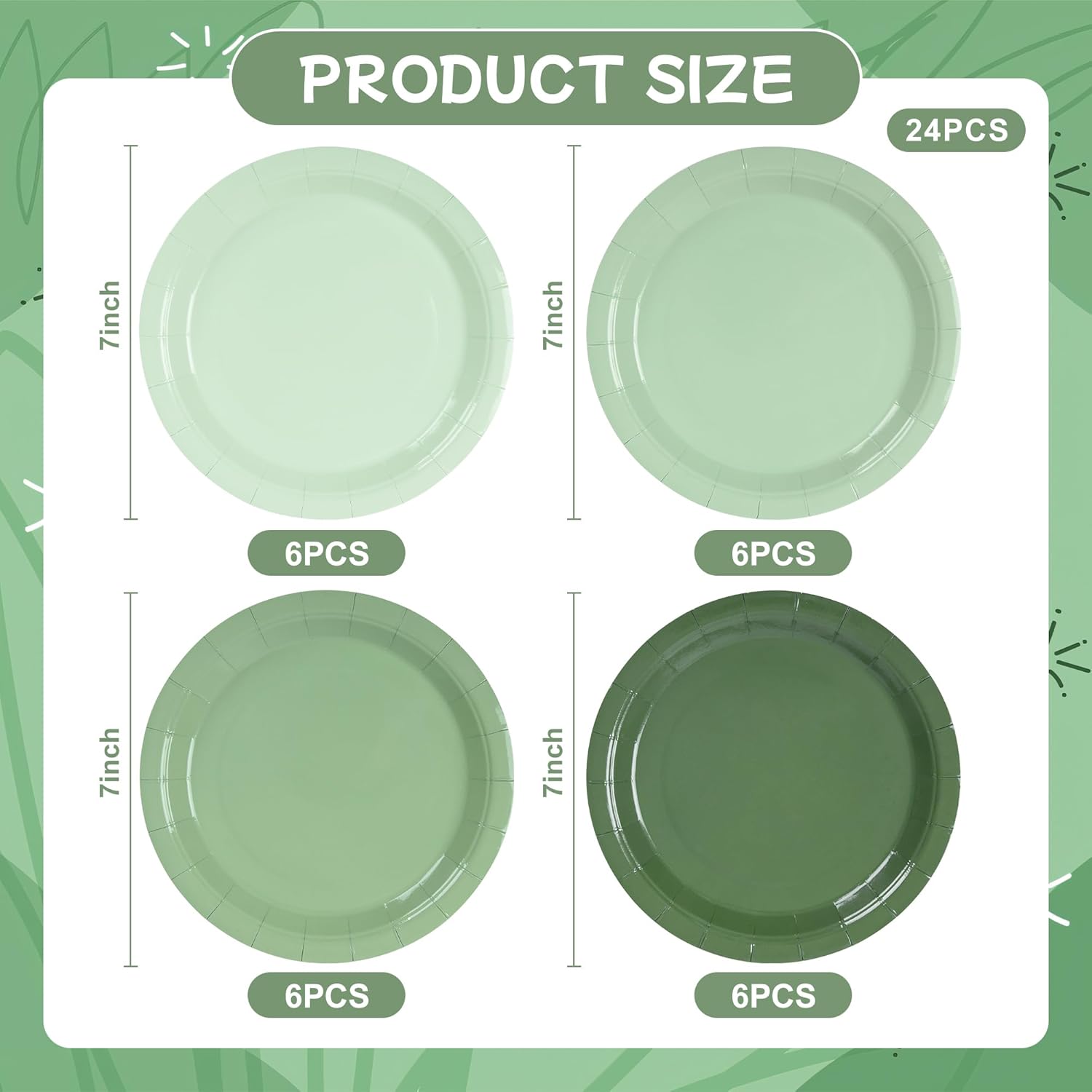 24 Pcs Sage Green Paper Plates Gradient Green Party Plates 7”Disposable Round Dessert Plates for St Patricks Day Birthday Wedding Bridal Baby Shower Party Supplies 4 Colors - Image 2
