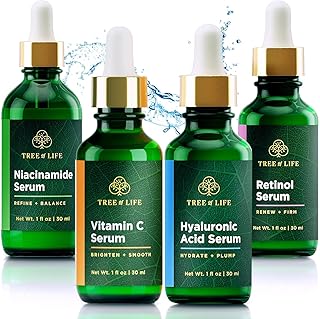Tree of Life Beauty Facial Skin Care Set, Brightening, Firming, Hydrating, Dry Face, Dermatologist Tested - Niacinamide + Vitamin C + Retinol + Hyaluronic Acid Serum - 4 count of 1 Fl Oz