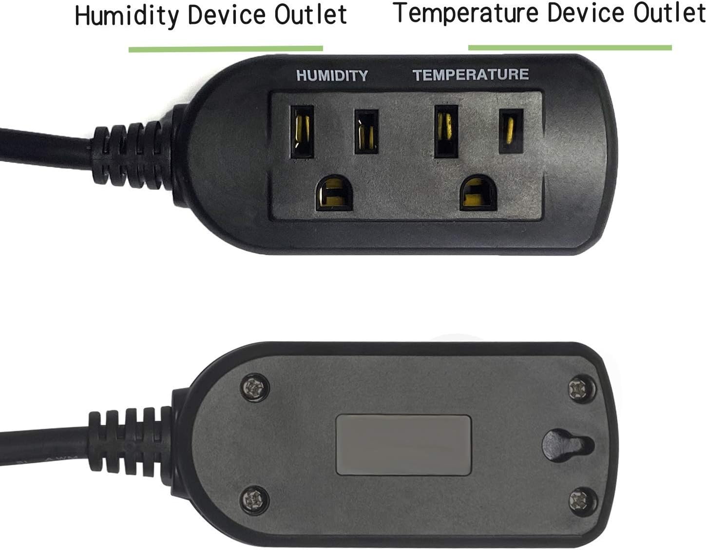 Temperature and Humidity ControllerPlug-in Thermostat Humidistat Reptile Greenhouse,Dual Stage Pre-Wired Outlet 110V 10A