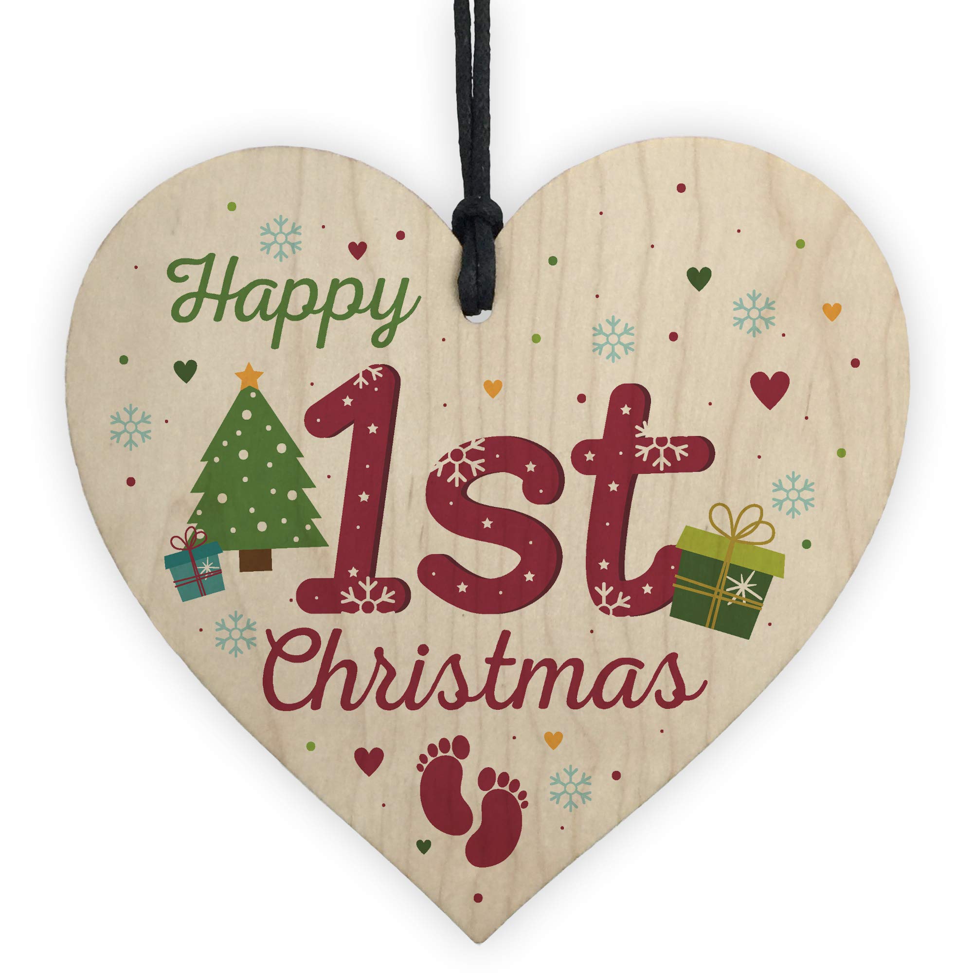 RED OCEAN First 1st Christmas Baby Mummy Daddy Gift Bauble Decoration Handmade Wooden Heart Sign