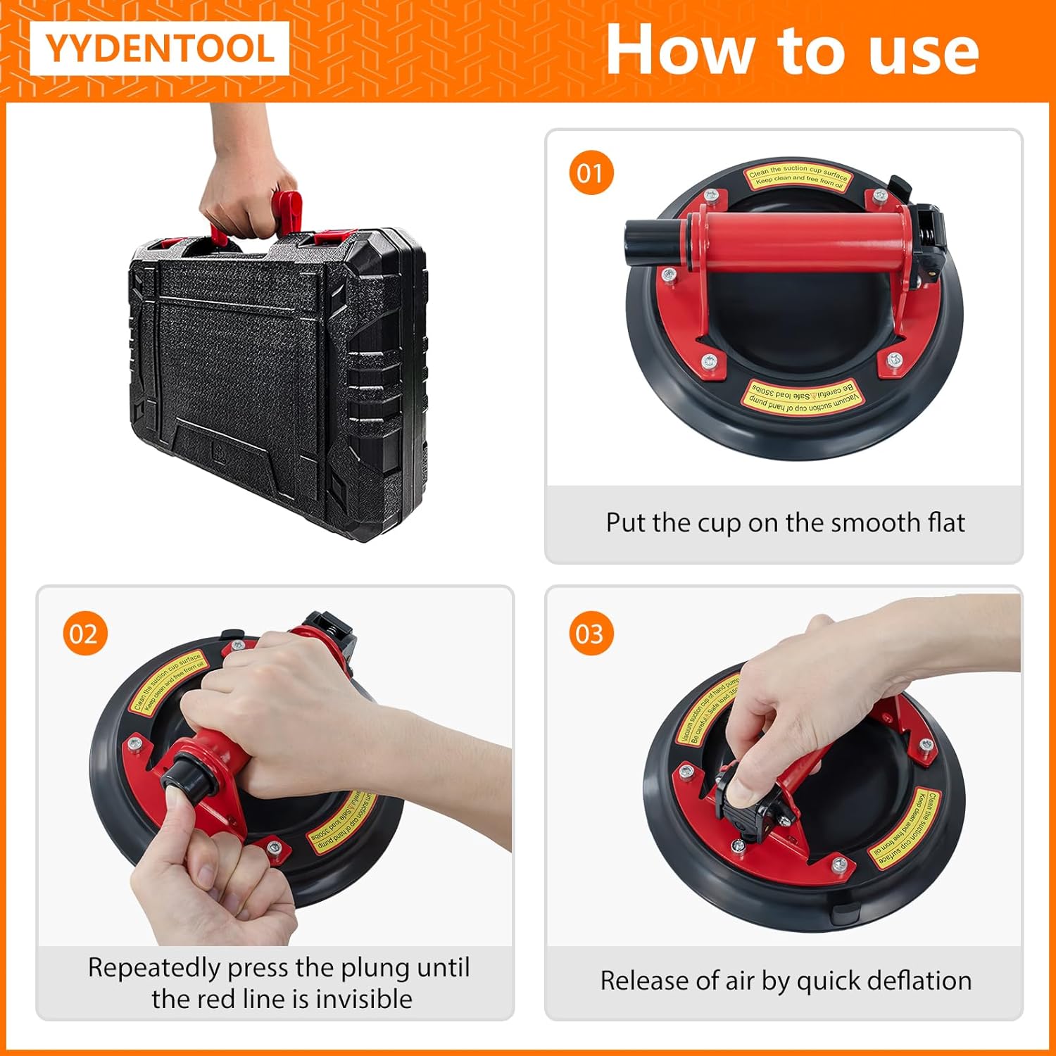 Electric Vacuum Suction Cup, 8" 350lbs Glass Suction Cup Lifter Glass