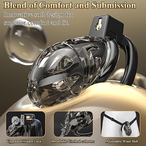 Miniatura 3 de Jaula de castidad masculina, jaula grande de silicona suave y ligera con 6 tamaños de anillos y bloqueo invisible para ejercicio de pene, perfecta