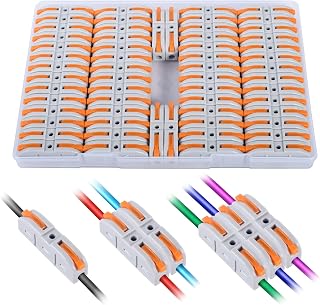Lever Wire Connectors, HTCELLE 60-Piece Quick Connect Electrical Splicing Kit for Compact Inline Terminals - 28-12 AWG, 1 in 1 Out (Orange, 60)