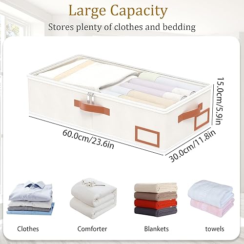 Miniatura 4 de Yawinhe Contenedores de almacenamiento debajo de la cama, paquete de 4 organizadores de ropa debajo de la cama con cremallera resistente, ventana