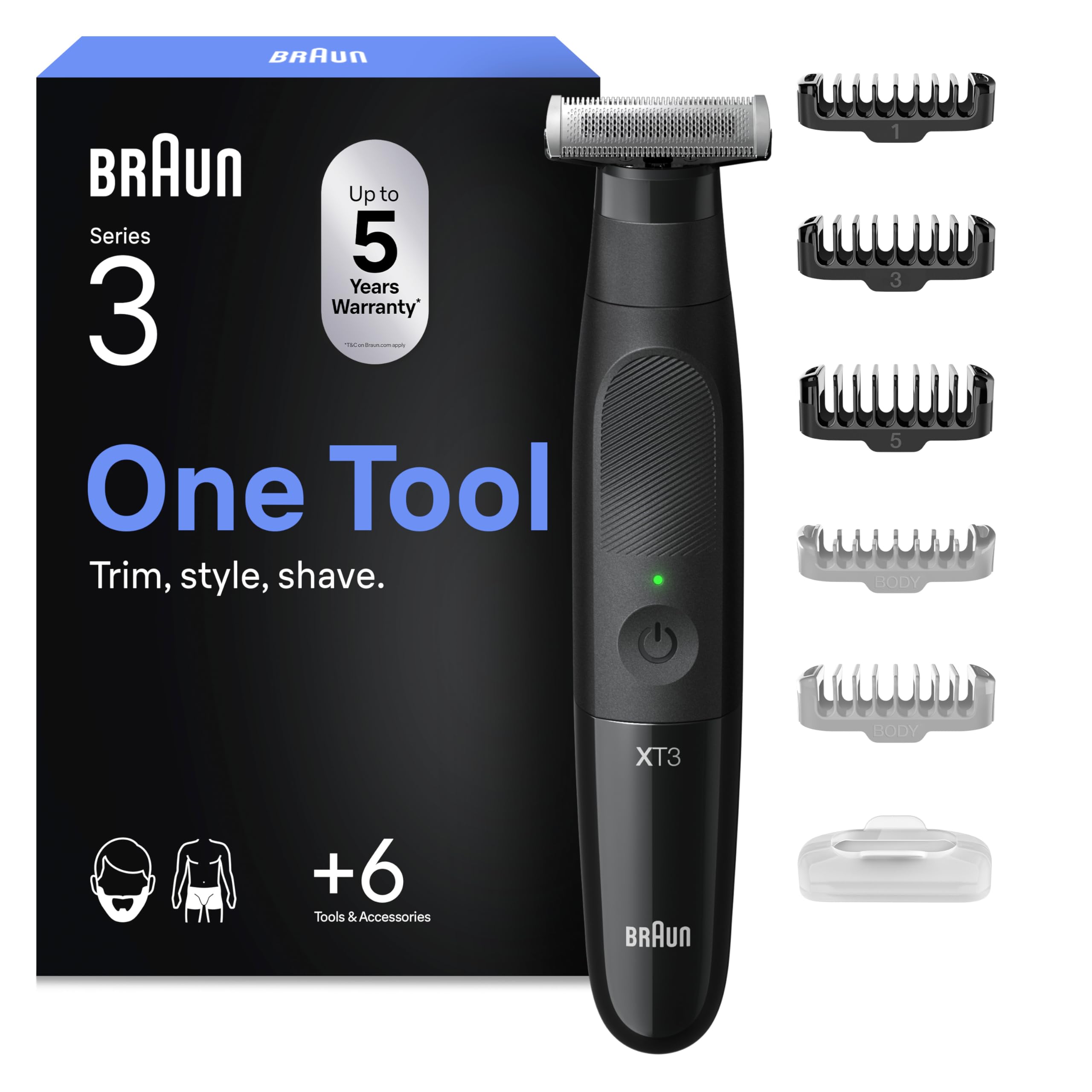 Braun Series X Recortadora de Barba, Maquina de Afeitar, Cortapelos Hombre, Afeitadora Eléctrica Hombre con Rasuradora para Rostro Y Cuerpo, XT3200, Negro
