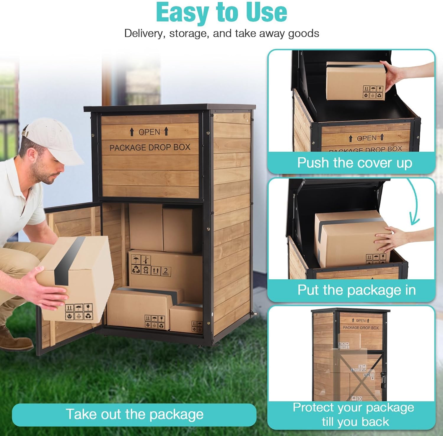 Suumerpety Large Outdoor Package Delivery Box with Combination Lock, Heavy-Duty Metal Frame Parcel Drop Box Anti-Theft Mailbox with One-Way Access Channel, Secure Porch and Curbside Parcel Storage