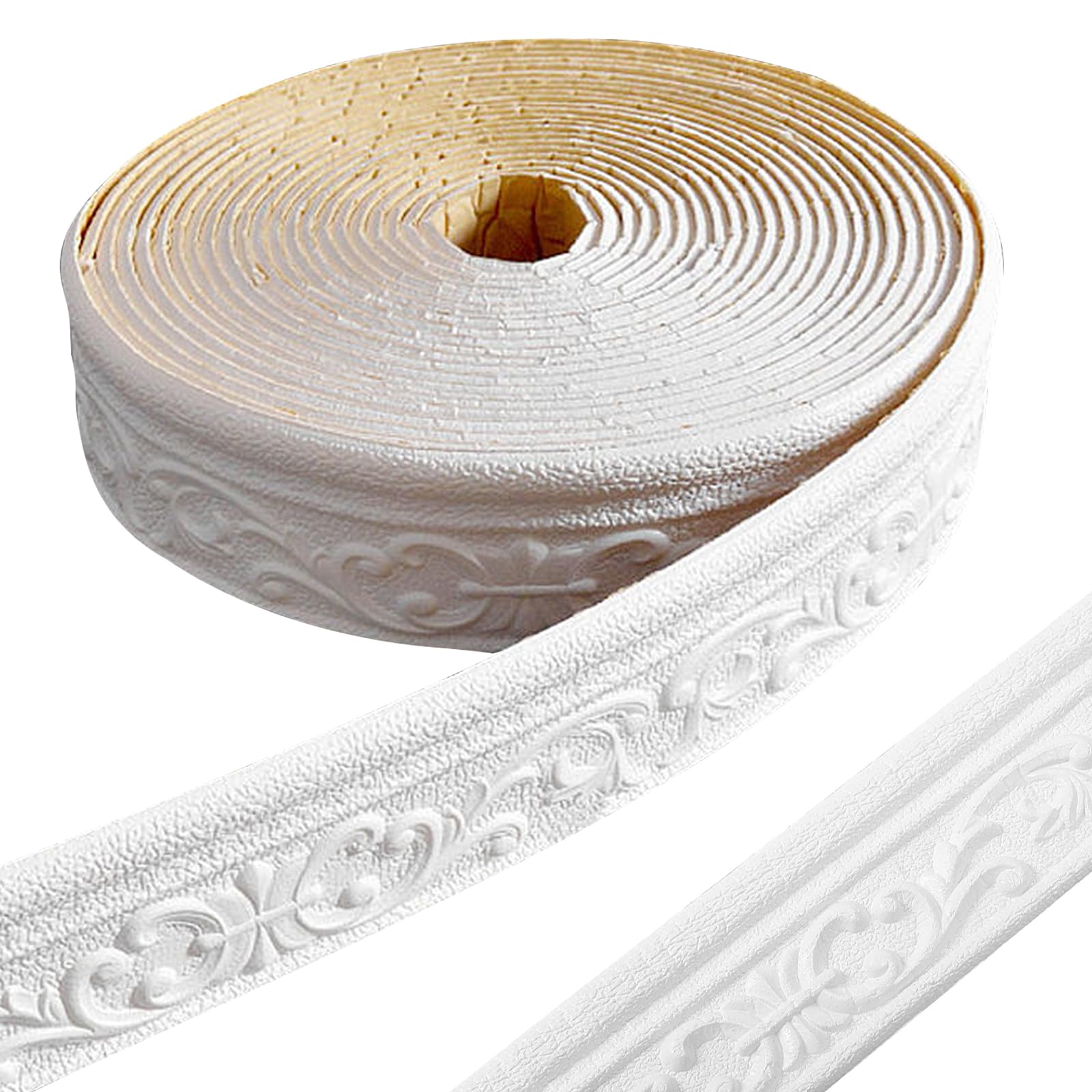 LPZMPZ Cenefa autoadhesiva de color blanco, 10 m x 8 cm x 4 mm, molduras decorativas impermeables 3D para pasillo, techo, esquina, línea