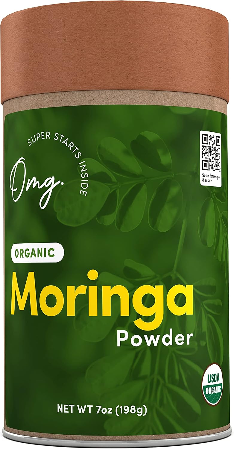 OMG! Superfoods Organic Moringa Powder - 100% Pure, USDA Certified Organic - Good Source of Calcium, Iron, Vitamin A, Vitamin E & More! - 7 Ounces (1 Package)