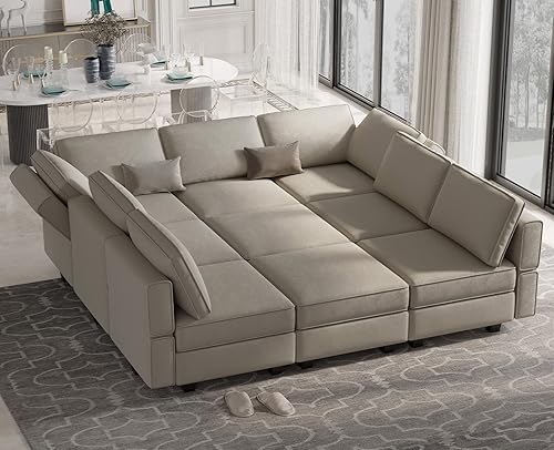 Belffin Modular Sectional Sofa with Ottomans Velvet Reversible Chaise Sleeper