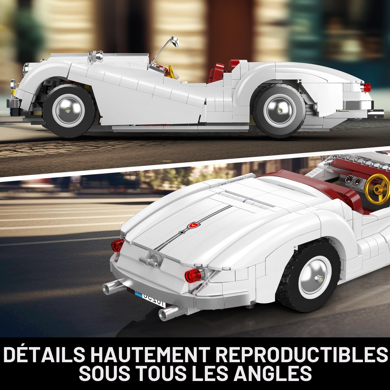 Mould King 10236 MOC Technique Vintage Cabriolet Sportwagen Modèle Pièces de Serrage Ensemble, MOC Vieille Voiture Modèle Pièces de Serrage Ensemble für Jugendliche/Adulten Collector (1302+ pièces)