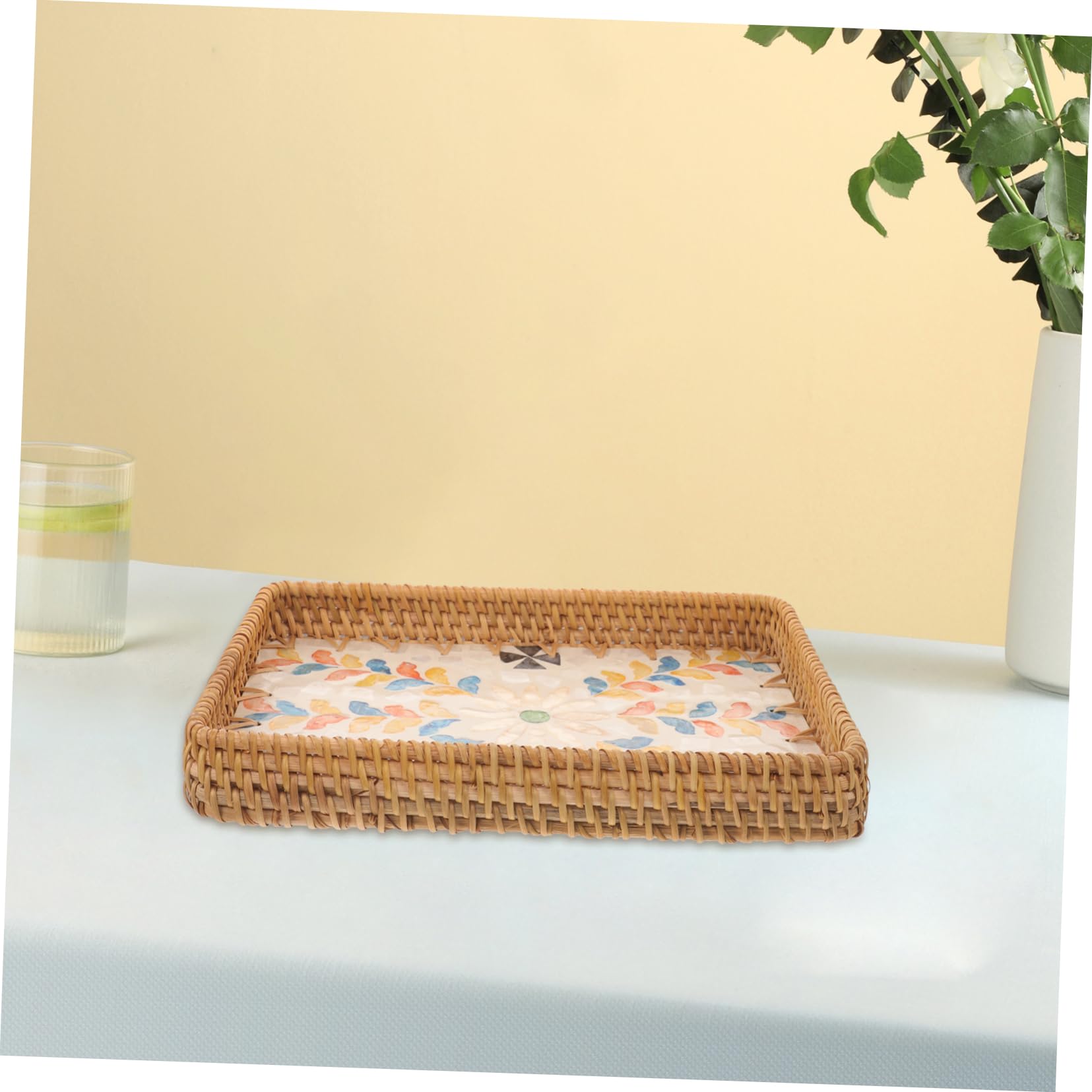 Gadpiparty Bandeja Tejida De Ratán para Servir Refrigerios Bandeja para Almacenar Frutas Secas para Mesa De Centro