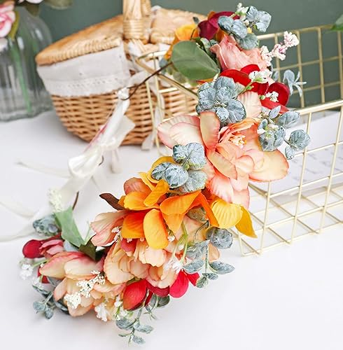 Miniatura 5 de Vivivalue Corona floral para mujer, diadema de flores bohemias, corona para el cabello, diadema floral, aureola, fiesta de boda