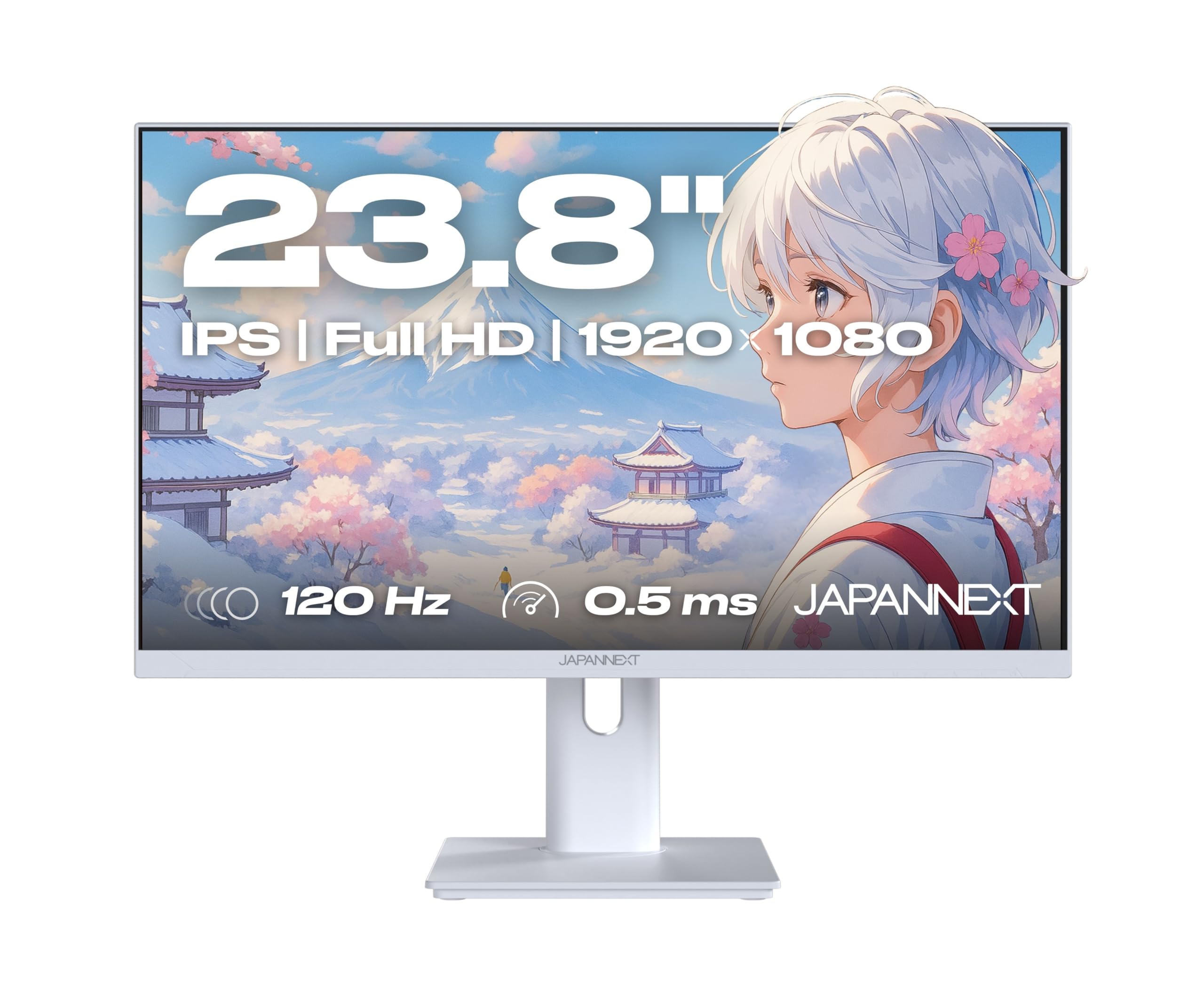 JapanNext Monitor Gaming 23.8" IPS Full HD (1920x1080) 120Hz 0.5ms Blanco | Altura e inclinación Ajustables (HSP) Altavoces Integrados G-Sync/FreeSync | Garantía de 3 años | JN-IPS238G120F-HSP-W
