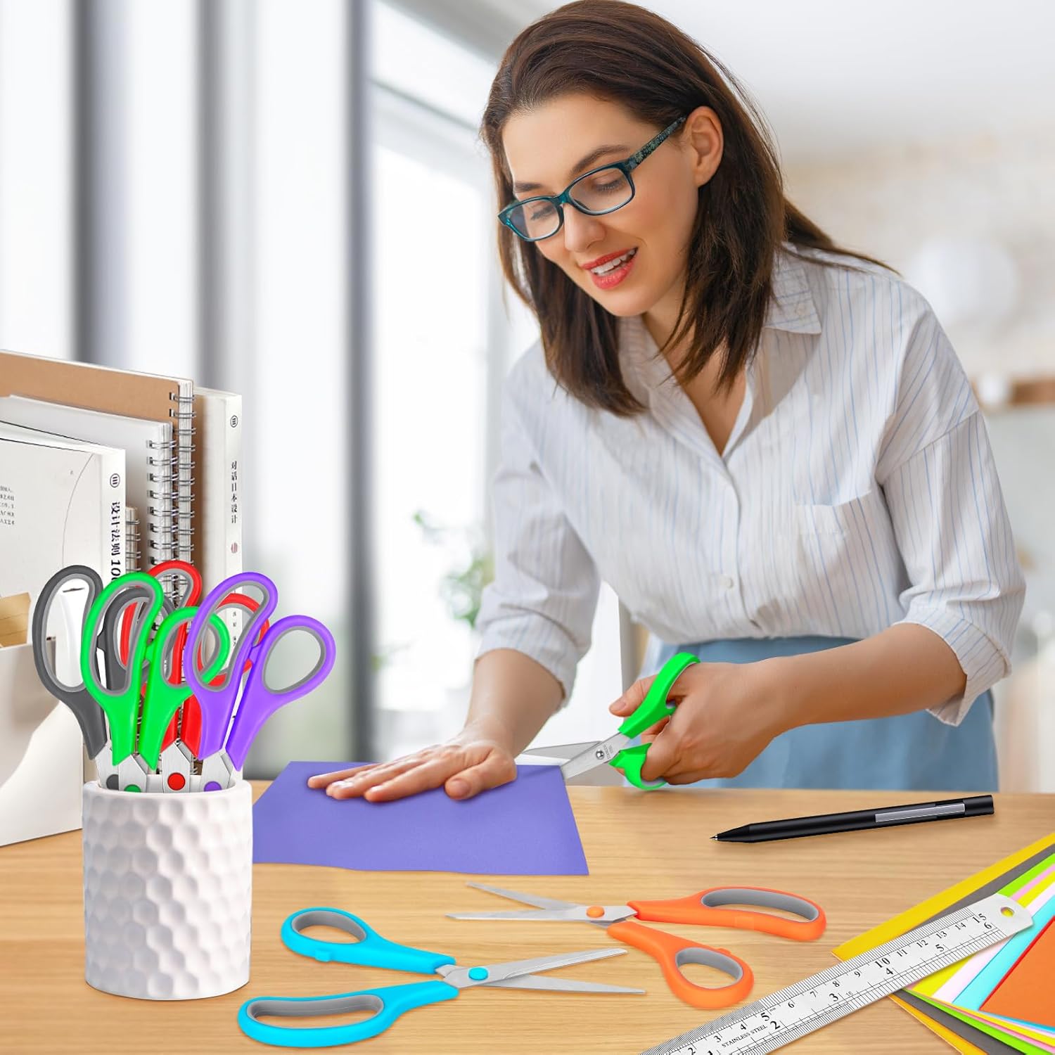 48 Pack Scissors Bulk, 8 Inch Sharp Scissors All Purpose for Office School Classroom, Shear Fabric Sewing Craft Cutting Paper for Adults Teachers Students, School Supplies for Right/Left Handles