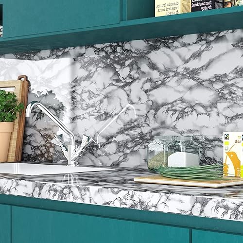 Miniatura 4 de Yenhome Papel de contacto de mármol gris de 30 x 118 pulgadas para encimeras, papel tapiz autoadhesivo impermeable para cocina, baño, encimera,