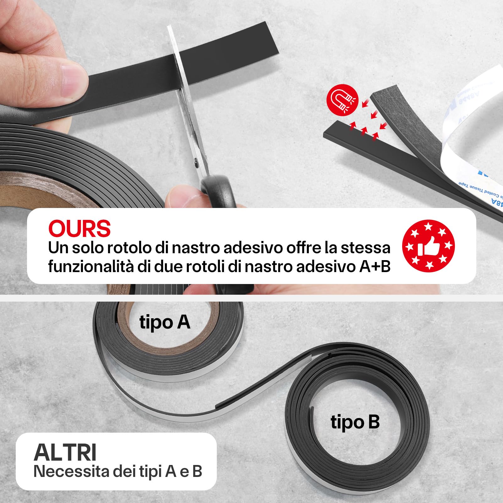 Nastro Magnetico Autoadesivo Extra Forte, Banda Magnetica A+B, Banda Magnetica Adesiva, Striscia Calamita per zanzariera, fai da te, tende da finestra, striscia magnetica 4m*15mm