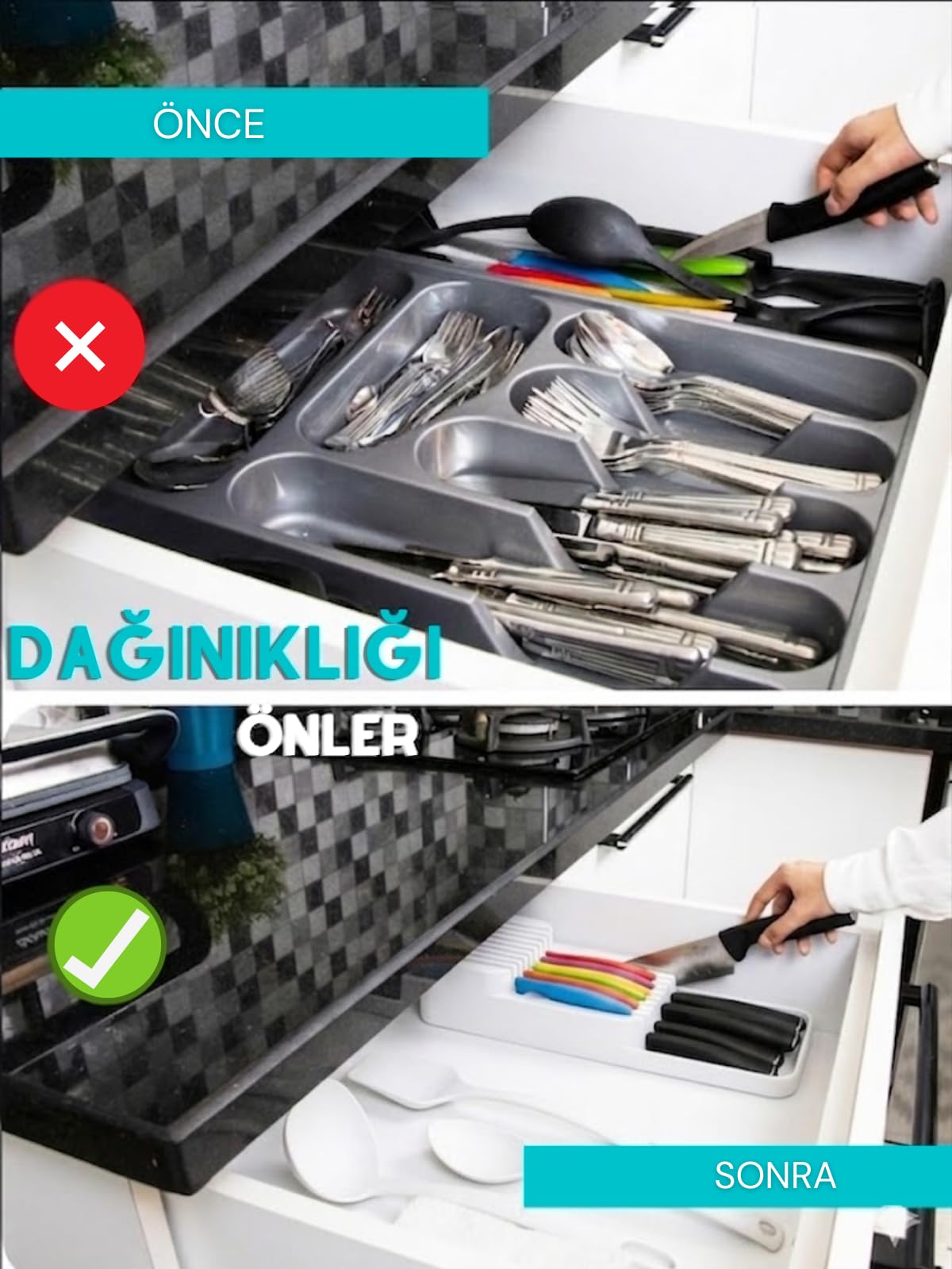 Beylini 18'li Bıçak Standı Bıçaklık Tezgah Üstü Çekmece İçi Mutfak Düzenleyici Organizer Bıçak Düzenleyici (Beyaz)