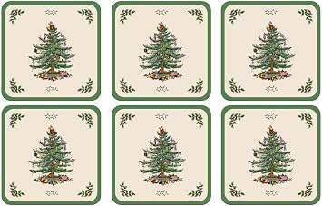 Spode Coasters, Set of 4 4" x 4" Decorative Square Cork-Backed Board with Artistic Design & Durable Lacquer Finish, Heat & Stain Resistant Tabletop Mats for Dining Room & Home Decor