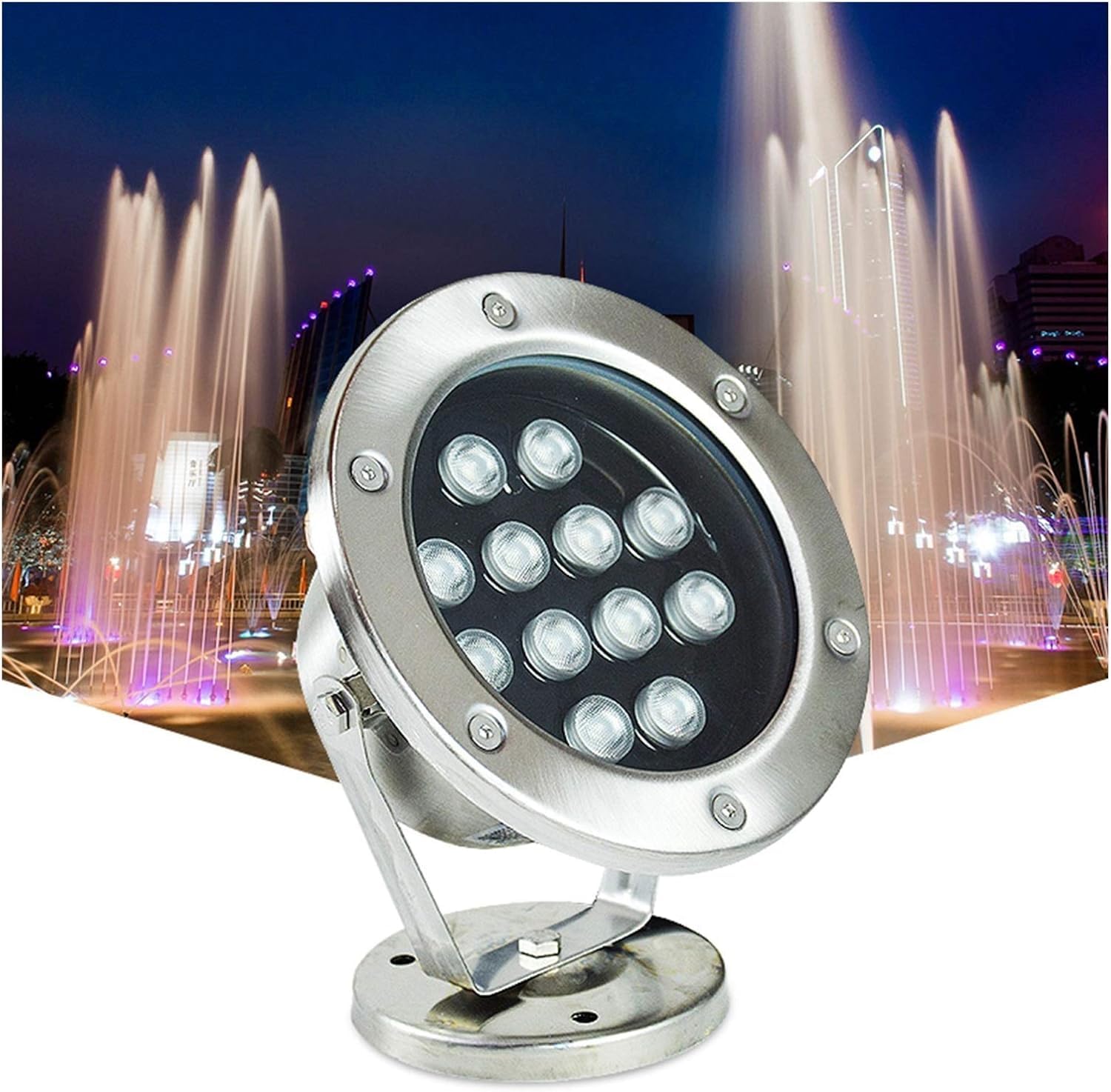 Luces de fuente IP68 Proyector de piscina impermeable Luces de fuente de agua Foco subacuático LED de 24 V Luces de paisaje de color de acero inoxidable completo(Rgb,12W)